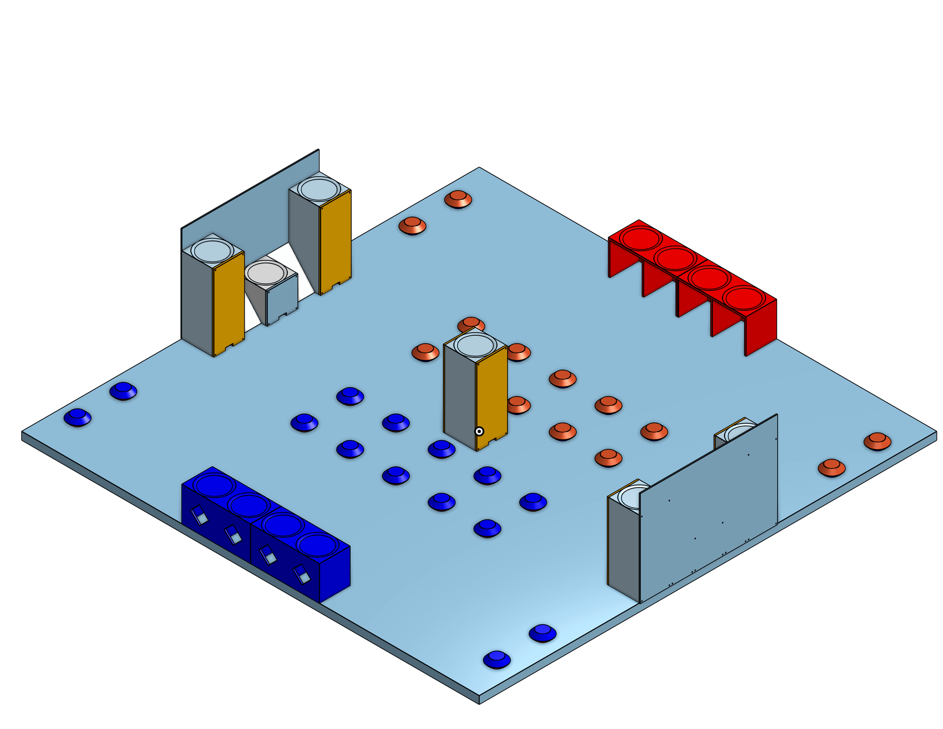 The Cash Out playing field — red and blue chips, banks, and safes on a 60-inch board